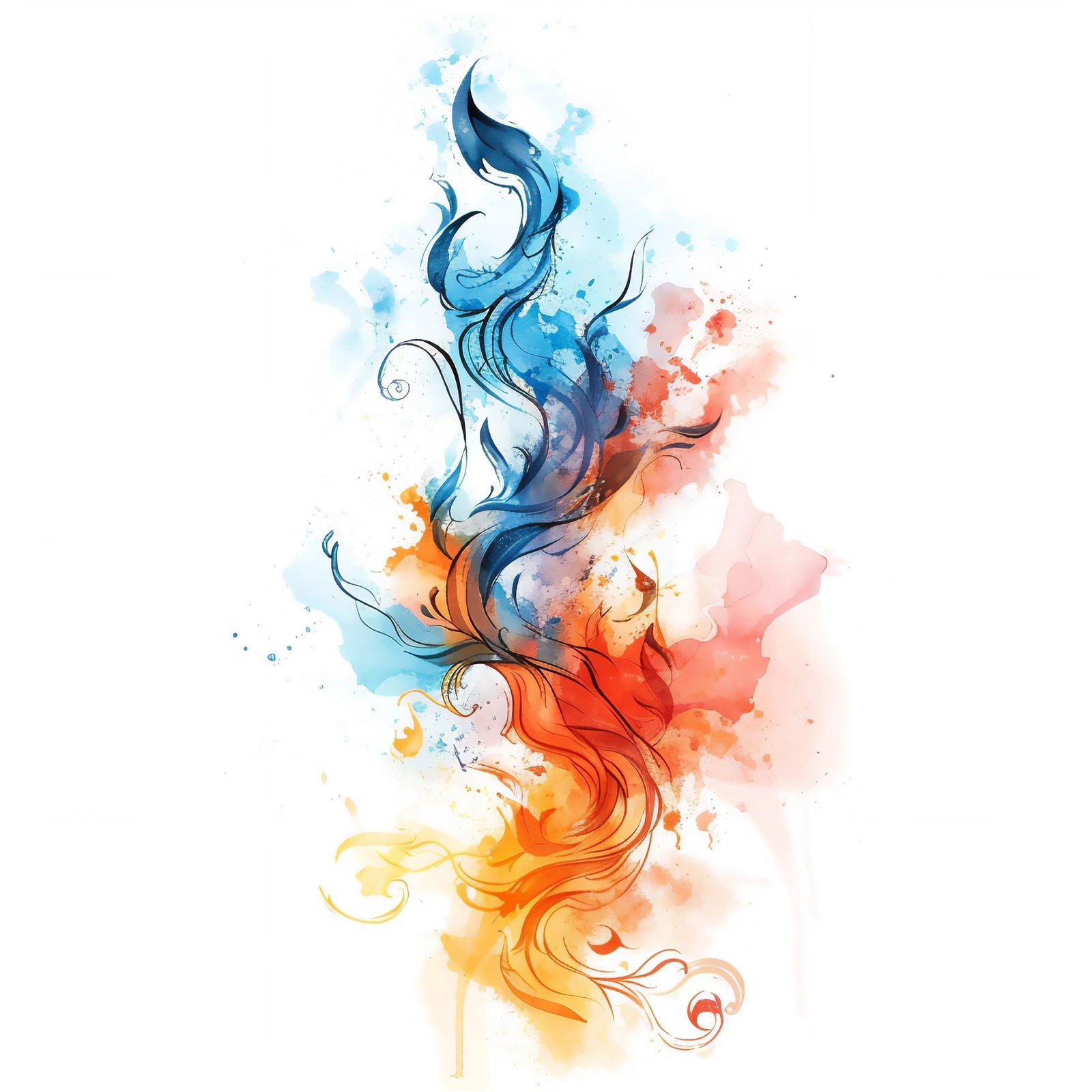 Tatuaż — Abstrakcyjny ogień i woda