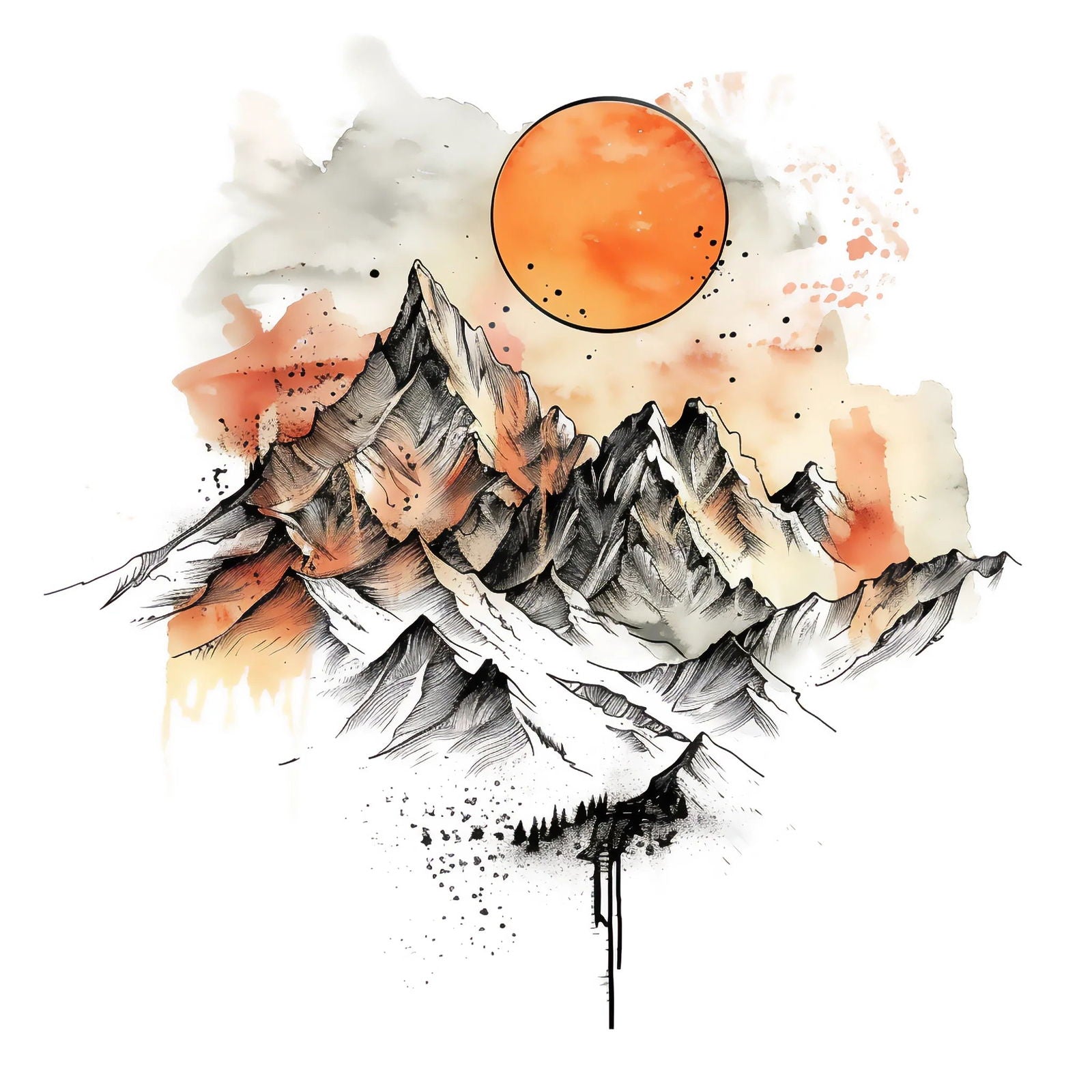 Tatuaż — Akwarelowy zachód nad szczytami